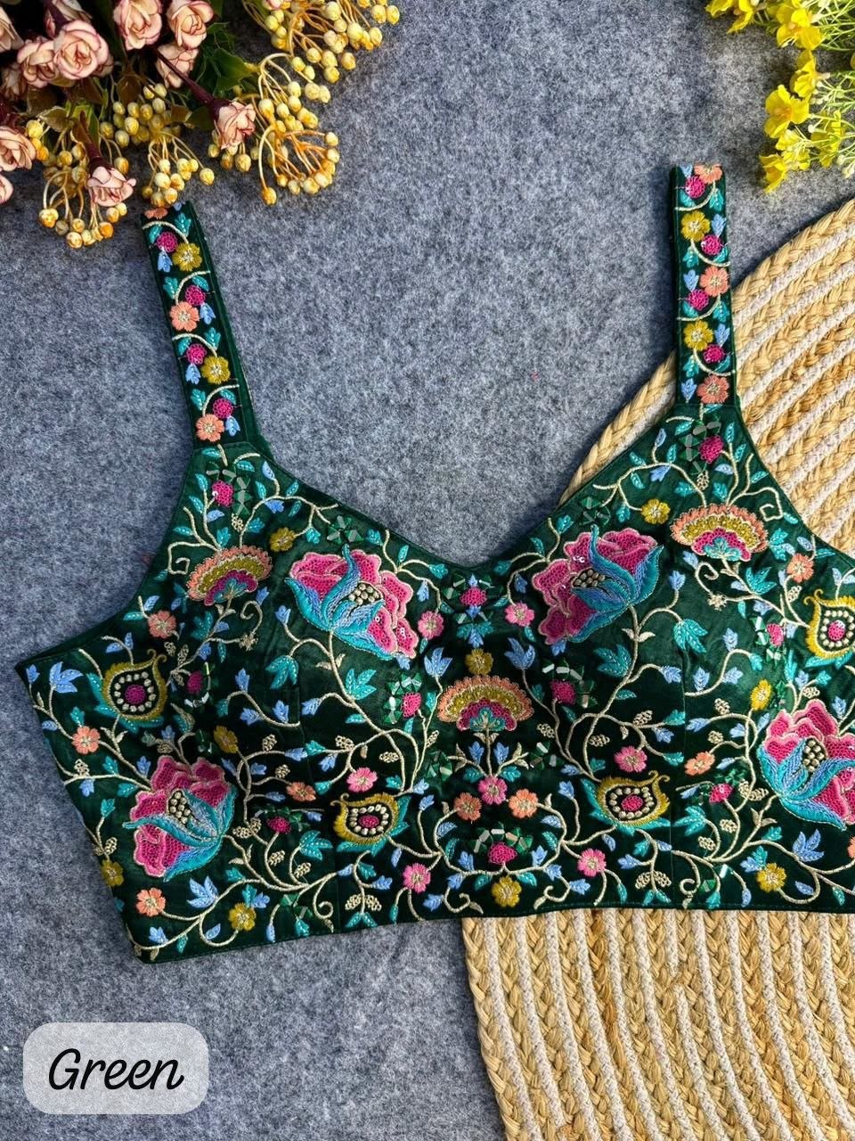 Partywear Spaghetti Mirror Work Gaji Silk Blouse